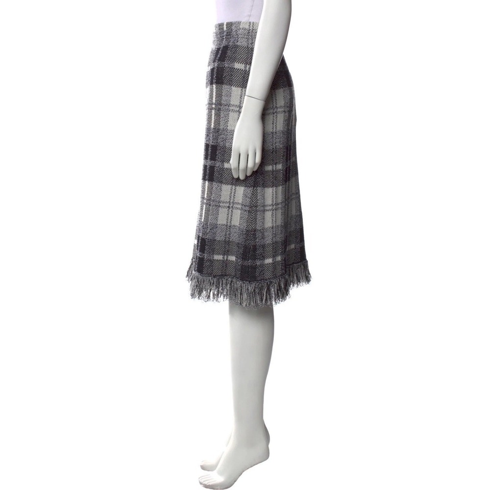 NWT $450 St. John Black White Plaid Fringe Hem Skirt Size 8